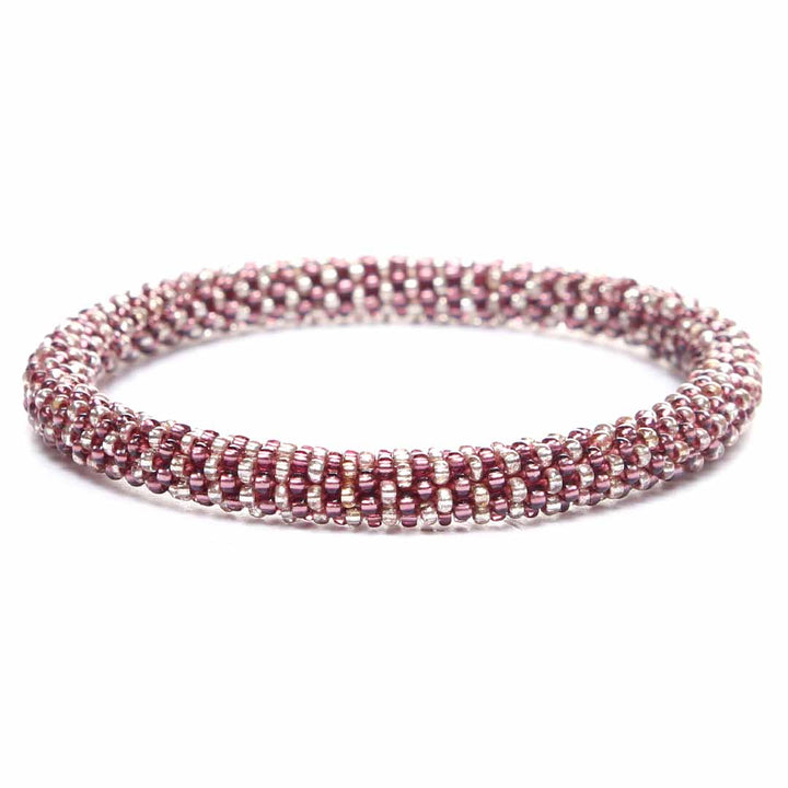Mauve Berry Stripe Beaded Bracelet - Handmade Seed Bead Jewelry - Cana Capri