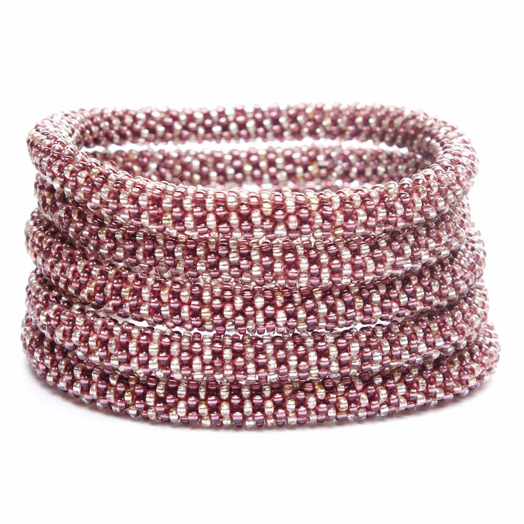Mauve Berry Stripe Beaded Bracelet - Handmade Seed Bead Jewelry - Stack - Cana Capri
