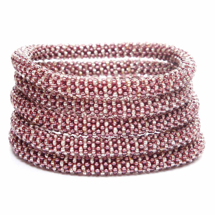 Mauve Berry Stripe Beaded Bracelet - Handmade Seed Bead Jewelry - Stack - Cana Capri