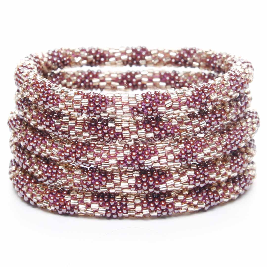 Merlot & Champagne Shimmer Beaded Bracelet Stack