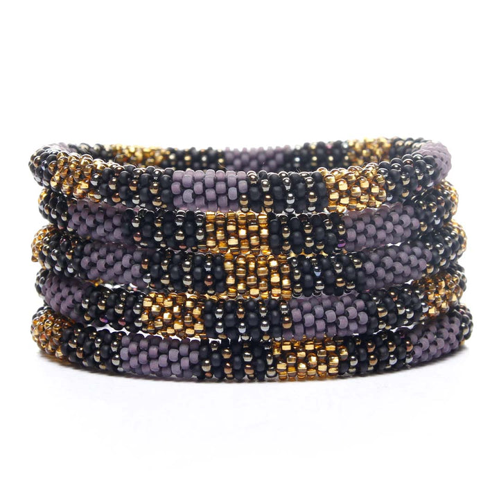 Midnight Amethyst Frost Beaded Bracelet Stack