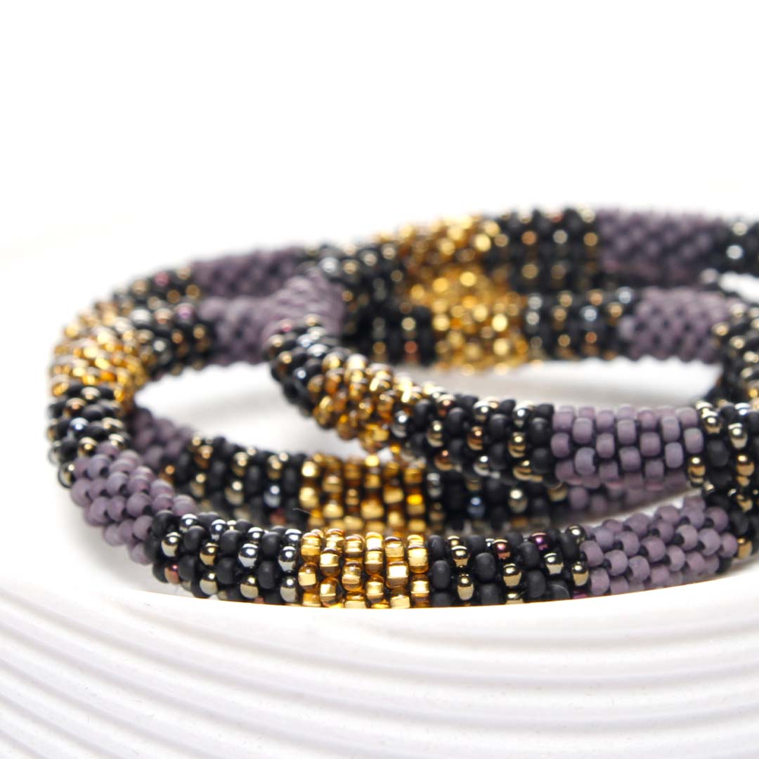 Midnight Amethyst Frost Beaded Bracelet Stack Side