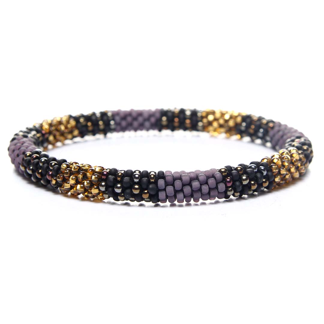 Midnight Amethyst Frost Beaded Bracelet Stack Front