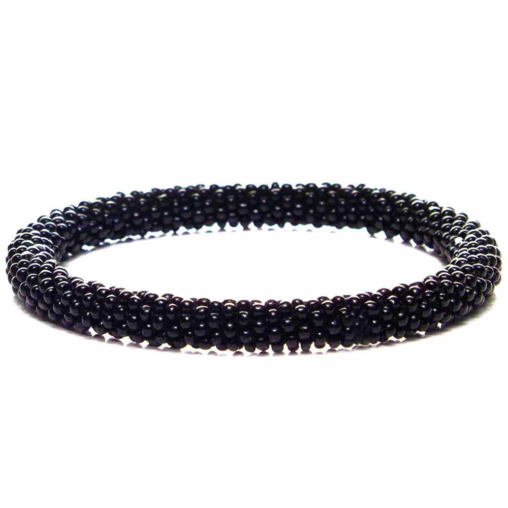 Midnight Black Bracelet - Handmade Seed Bead Jewelry - Front