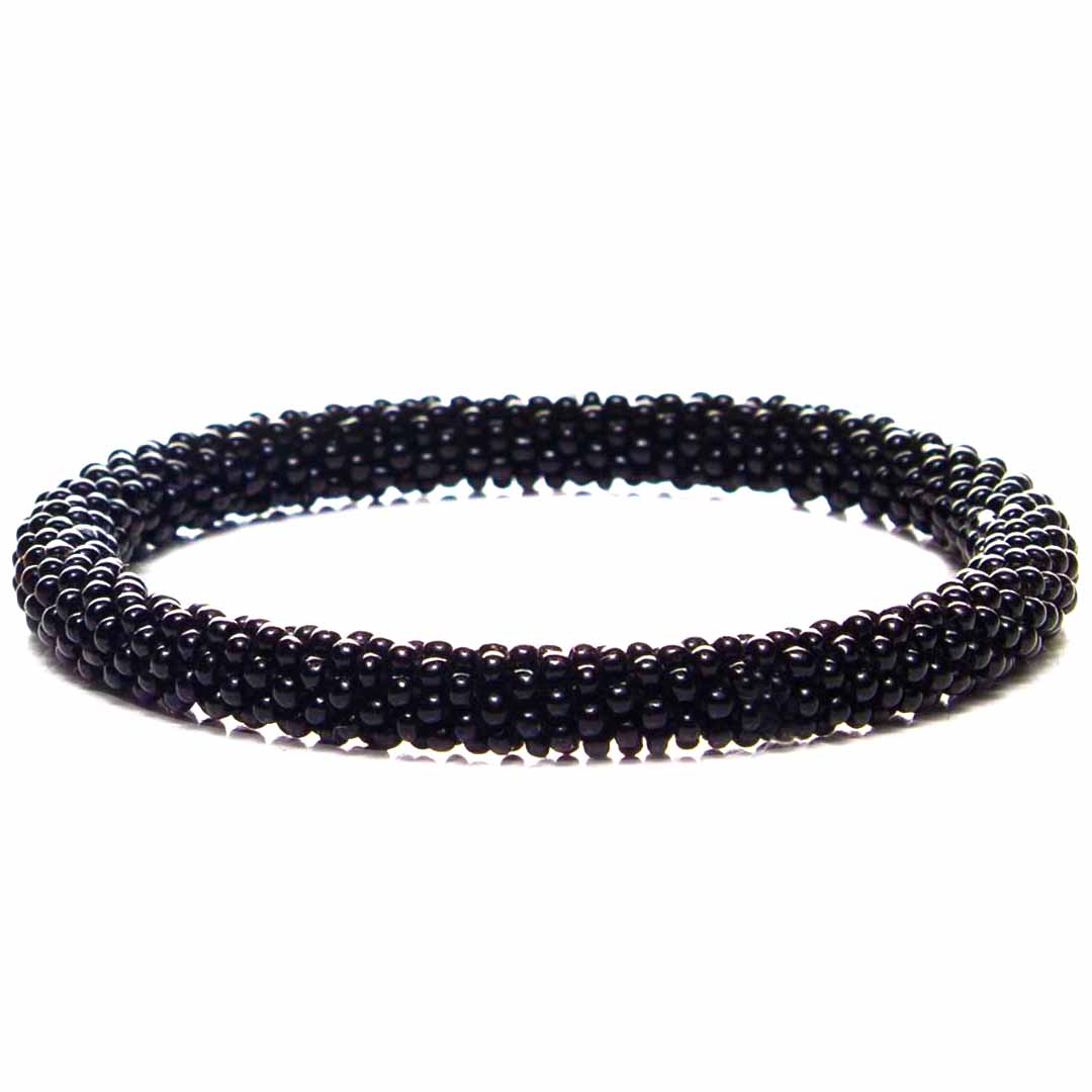 Midnight Black Bracelet - Handmade Seed Bead Jewelry - Front