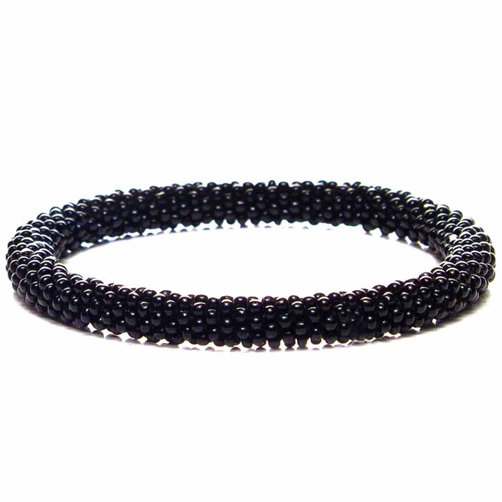 Midnight Black Bracelet - Handmade Seed Bead Jewelry - Front