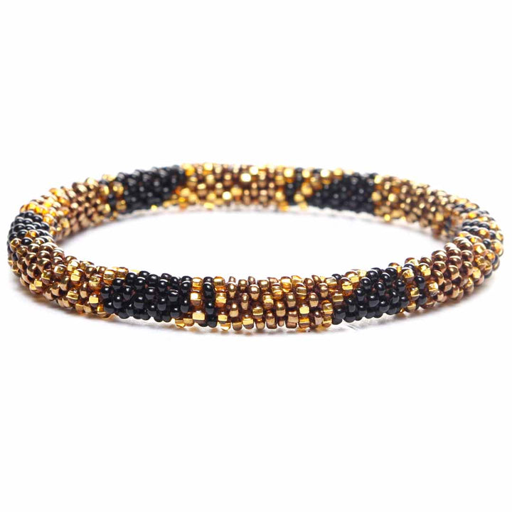 Midnight Gold Bracelet - Handmade Seed Bead Jewelry - Front