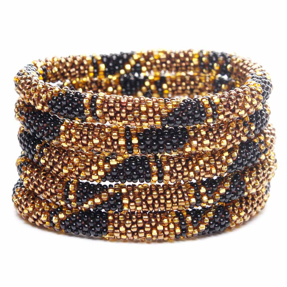 Midnight Gold Bracelet - Handmade Seed Bead Jewelry - Stack