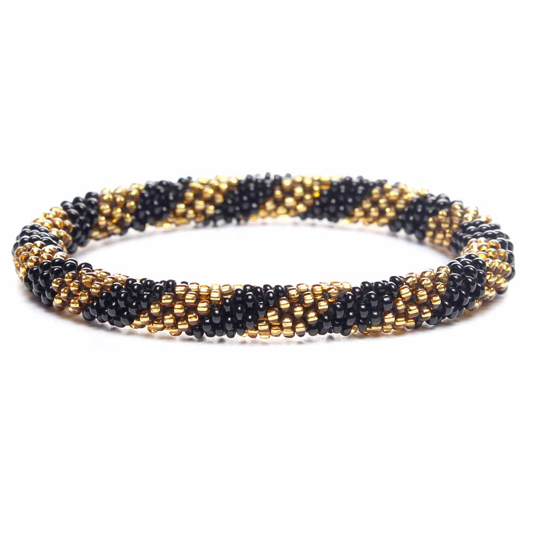 Midnight Gold Twist Bracelet - Handmade Seed Bead Jewelry - Front