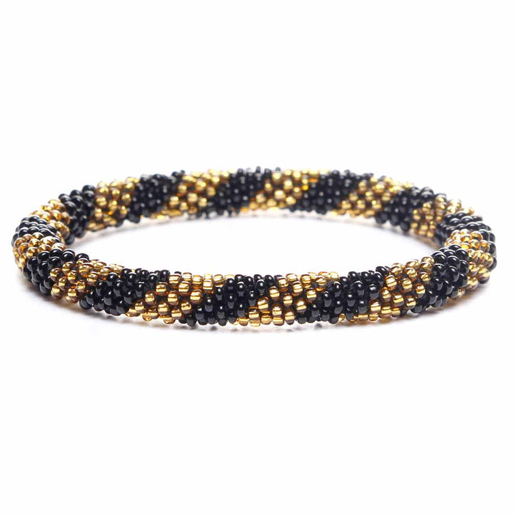 Midnight Gold Twist Bracelet - Handmade Seed Bead Jewelry - Front