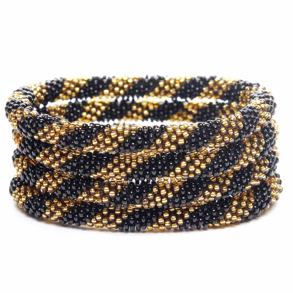 Midnight Gold Twist Bracelet - Handmade Seed Bead Jewelry - Stack
