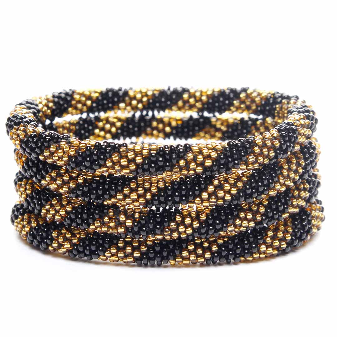 Midnight Gold Twist Bracelet - Handmade Seed Bead Jewelry - Stack