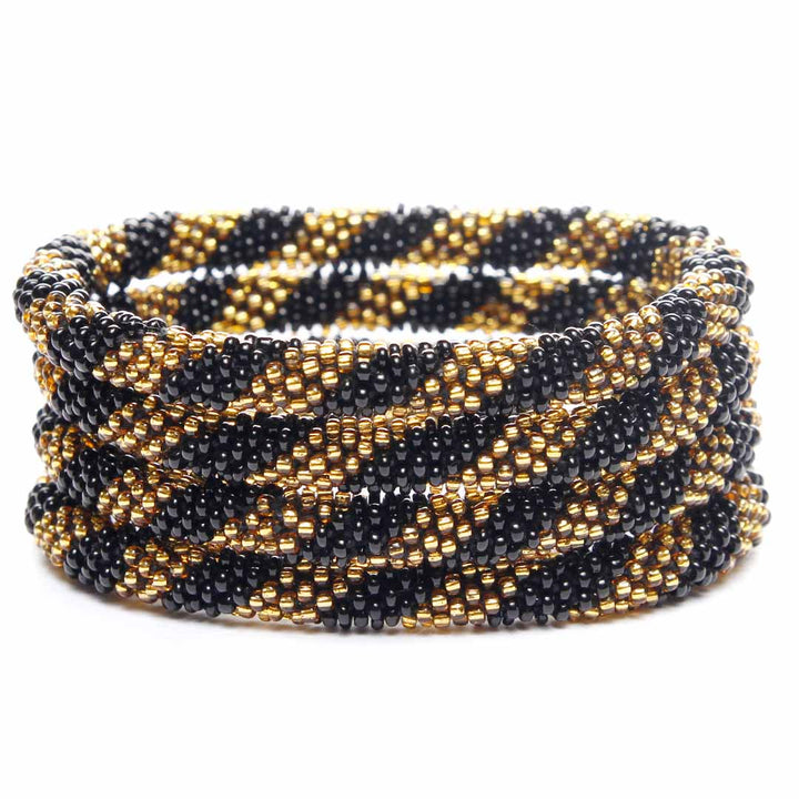 Midnight Gold Twist Bracelet - Handmade Seed Bead Jewelry - Stack