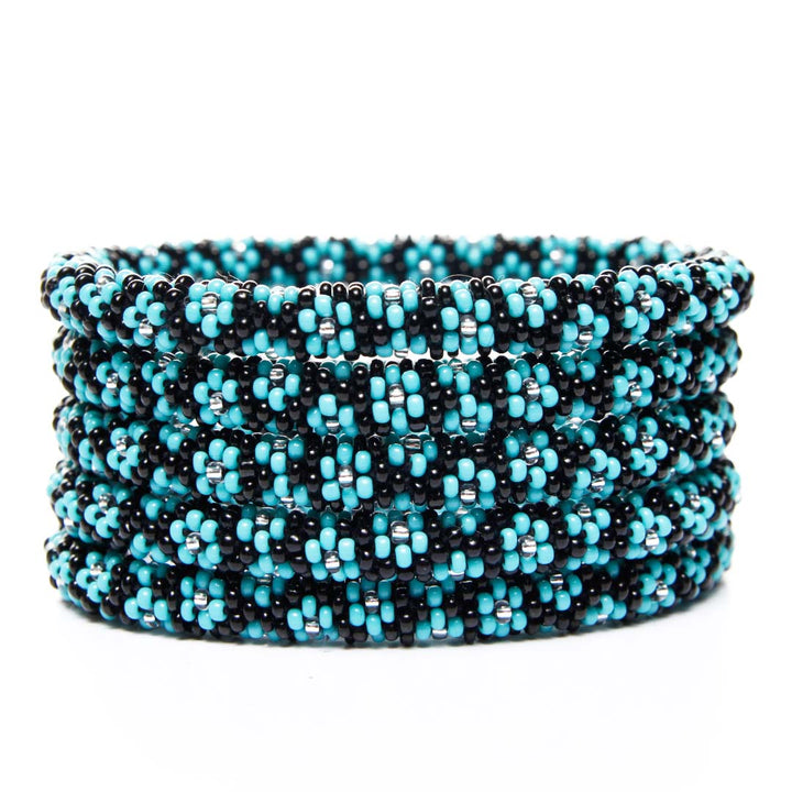 Midnight Teal Daisy Garden Beaded Bracelet-Stack