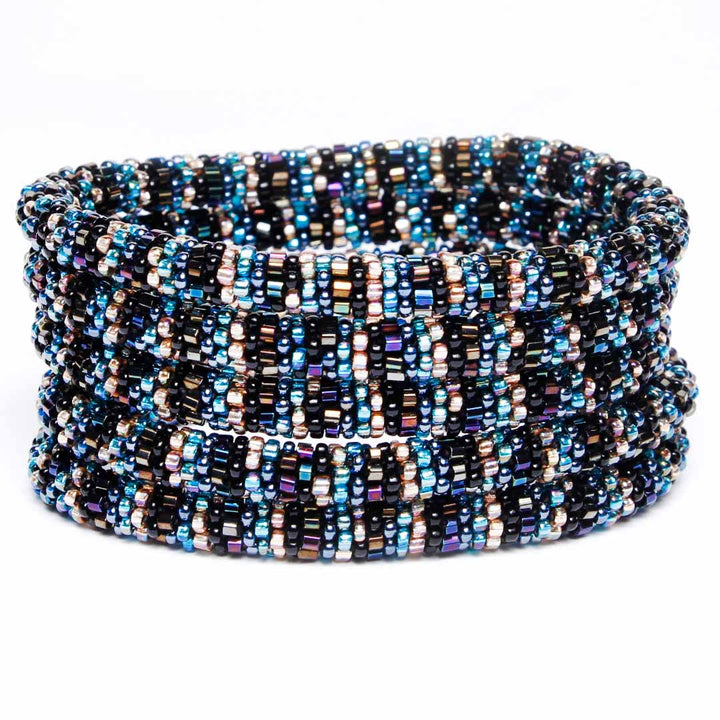 Midnight Topaz Stripe Beaded Bracelet STack
