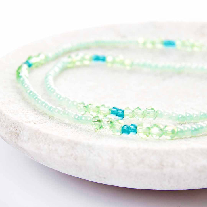 Mint Mojito Beaded Ankle Bracelet - Handmade Artisan Jewelry - Close Up - Cana Capri