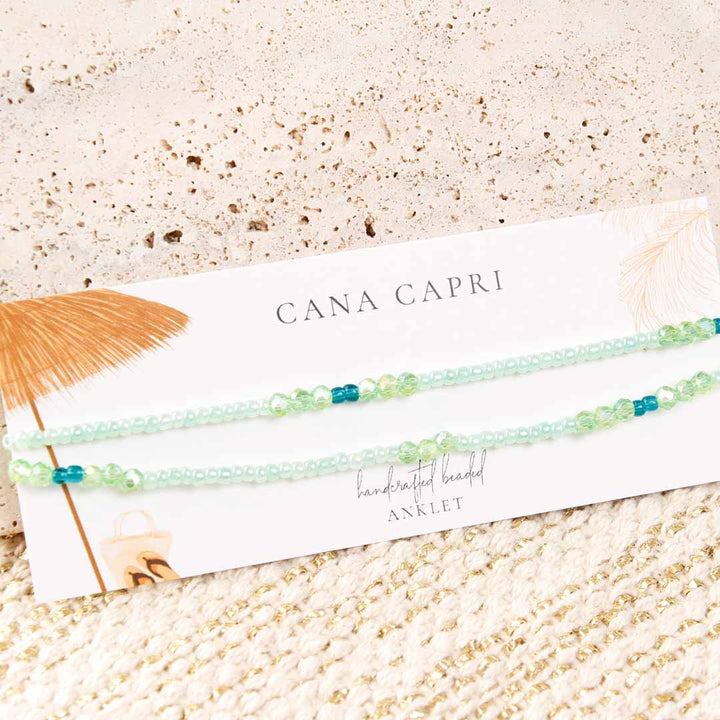 Mint Mojito Beaded Ankle Bracelet - Handmade Artisan Jewelry - Packaging - Cana Capri