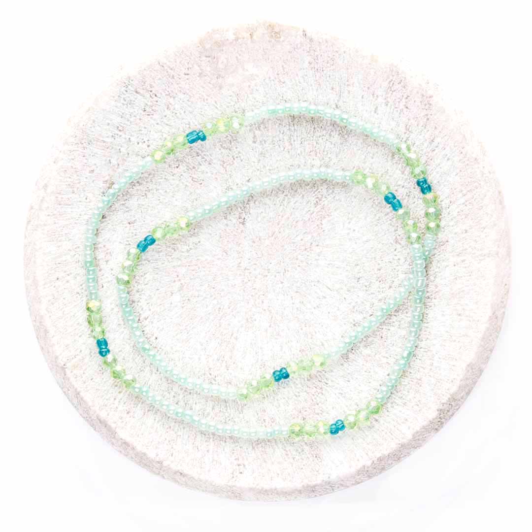 Mint Mojito Beaded Ankle Bracelet - Handmade Artisan Jewelry - Top View - Cana Capri