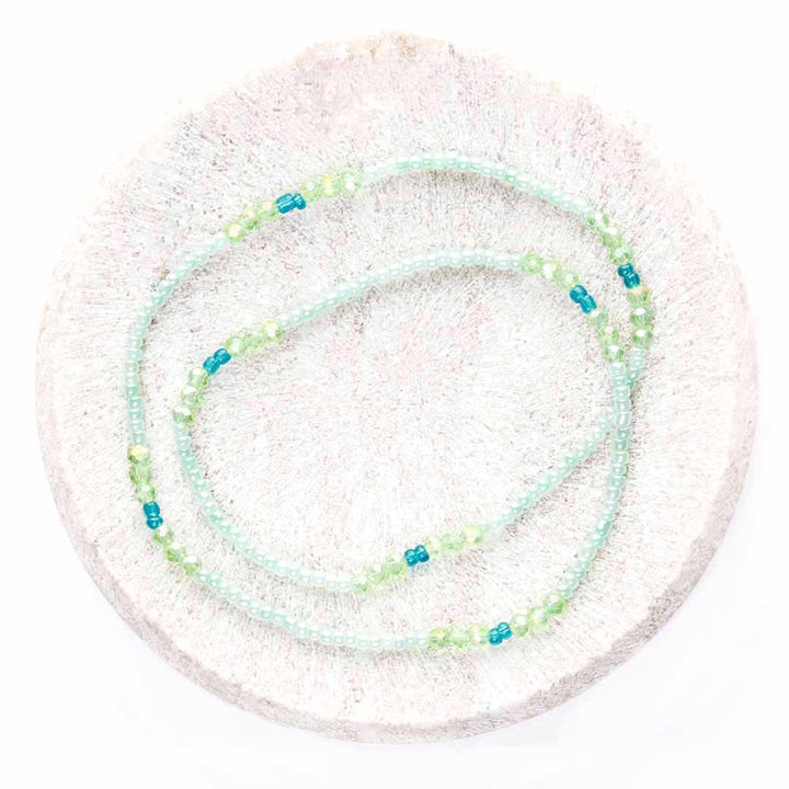 Mint Mojito Beaded Ankle Bracelet - Handmade Artisan Jewelry - Top View - Cana Capri