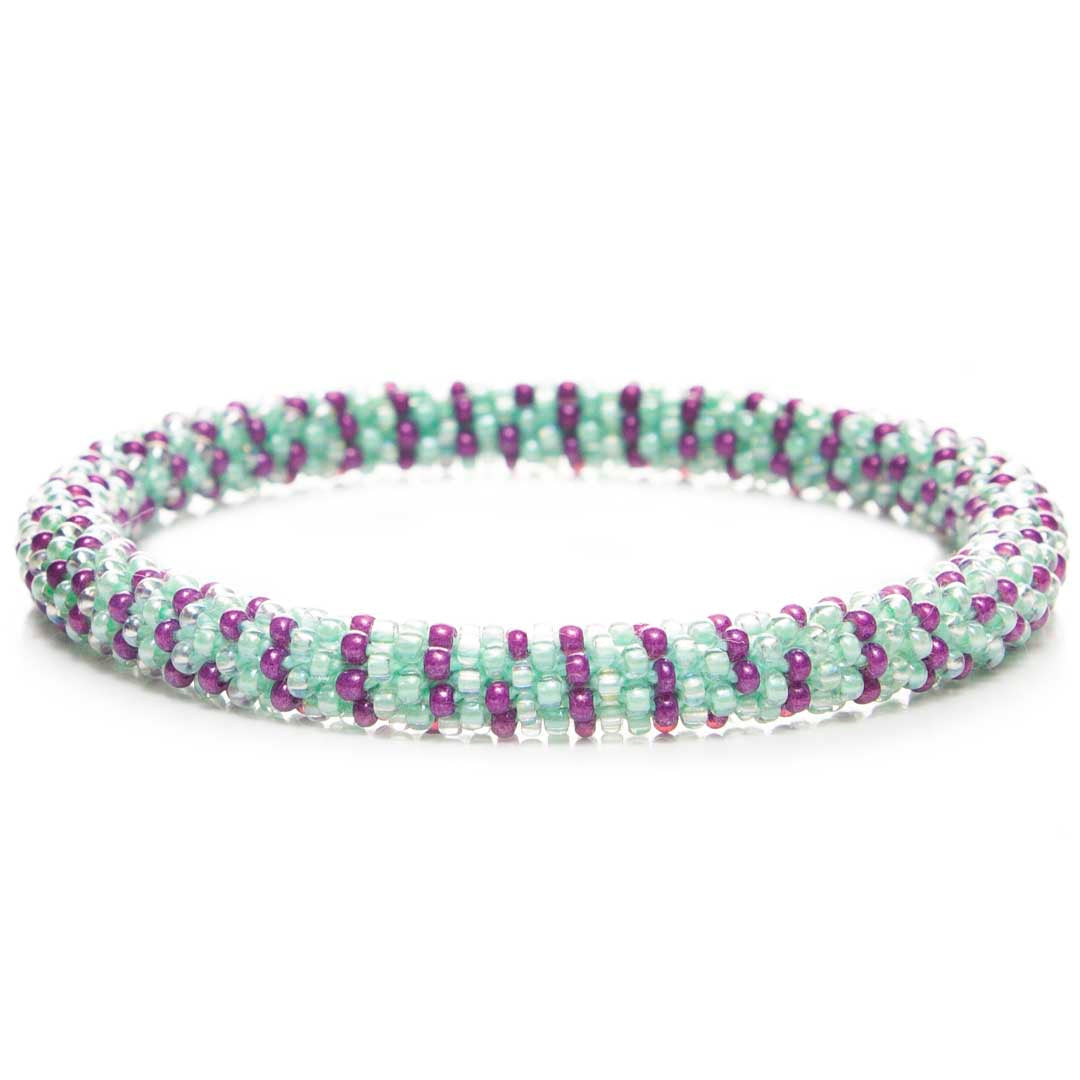 Minty Black Cherry Stripe Handmade Beaded Bead Bracelet Jewelry for Women-1