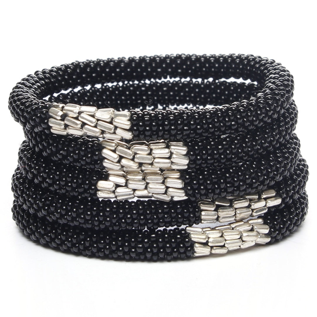 Mod Black & Silver Beaded Bracelet -Stack