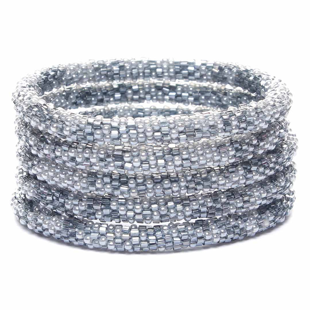 Moonlight Gray Sparkles Beaded Bracelet Stack