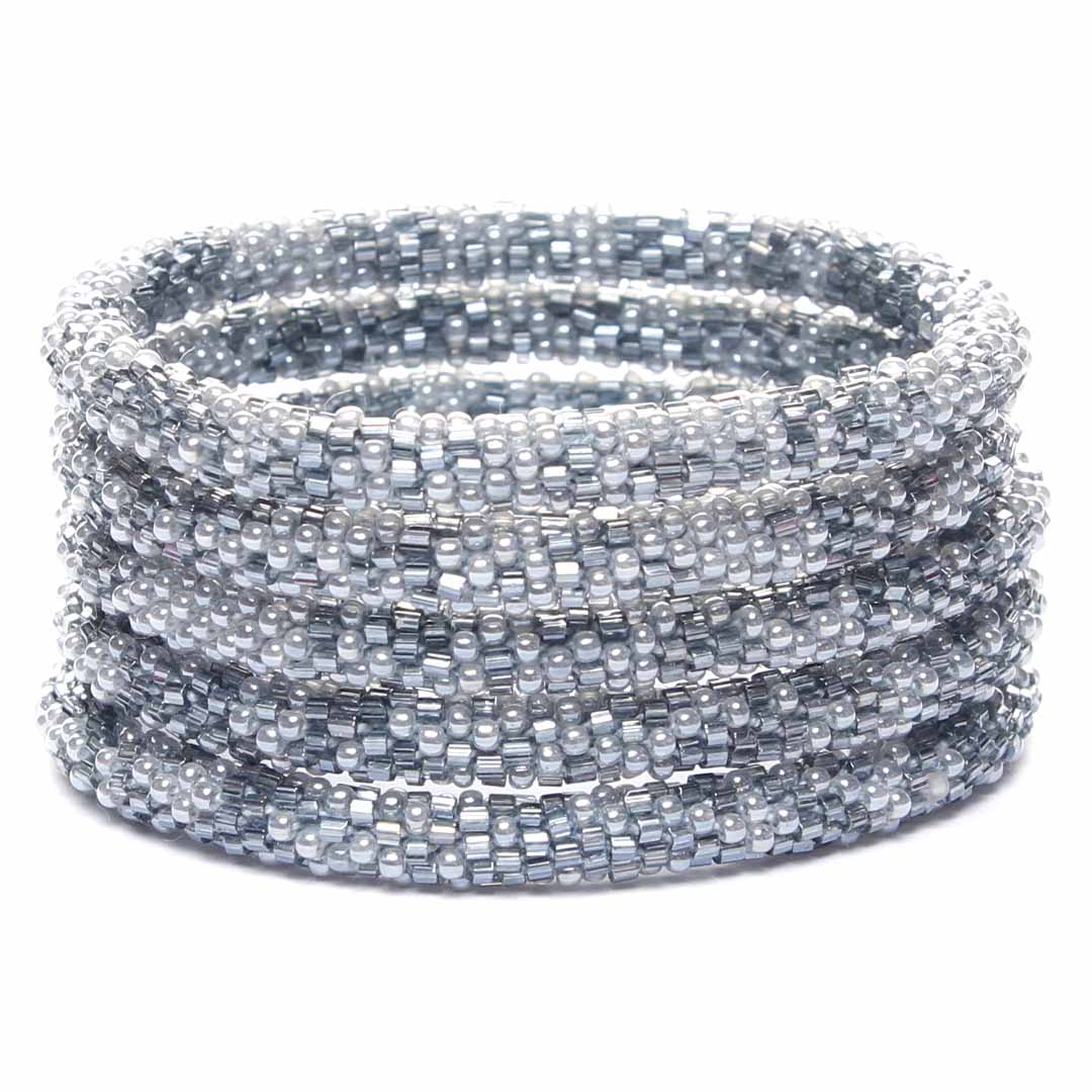 Moonlight Gray Sparkles Beaded Bracelet Stack