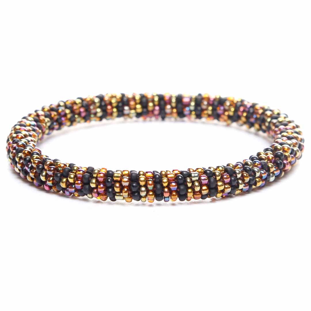 Noir Rainbow Stripe Bracelet - Handmade Seed Bead Jewelry-Front
