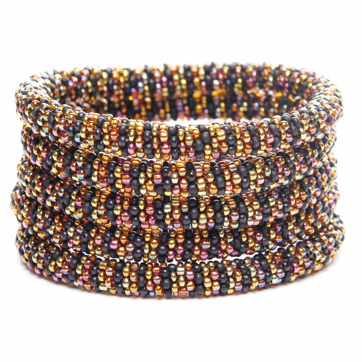 Noir Rainbow Stripe Bracelet - Handmade Seed Bead Jewelry-Stack