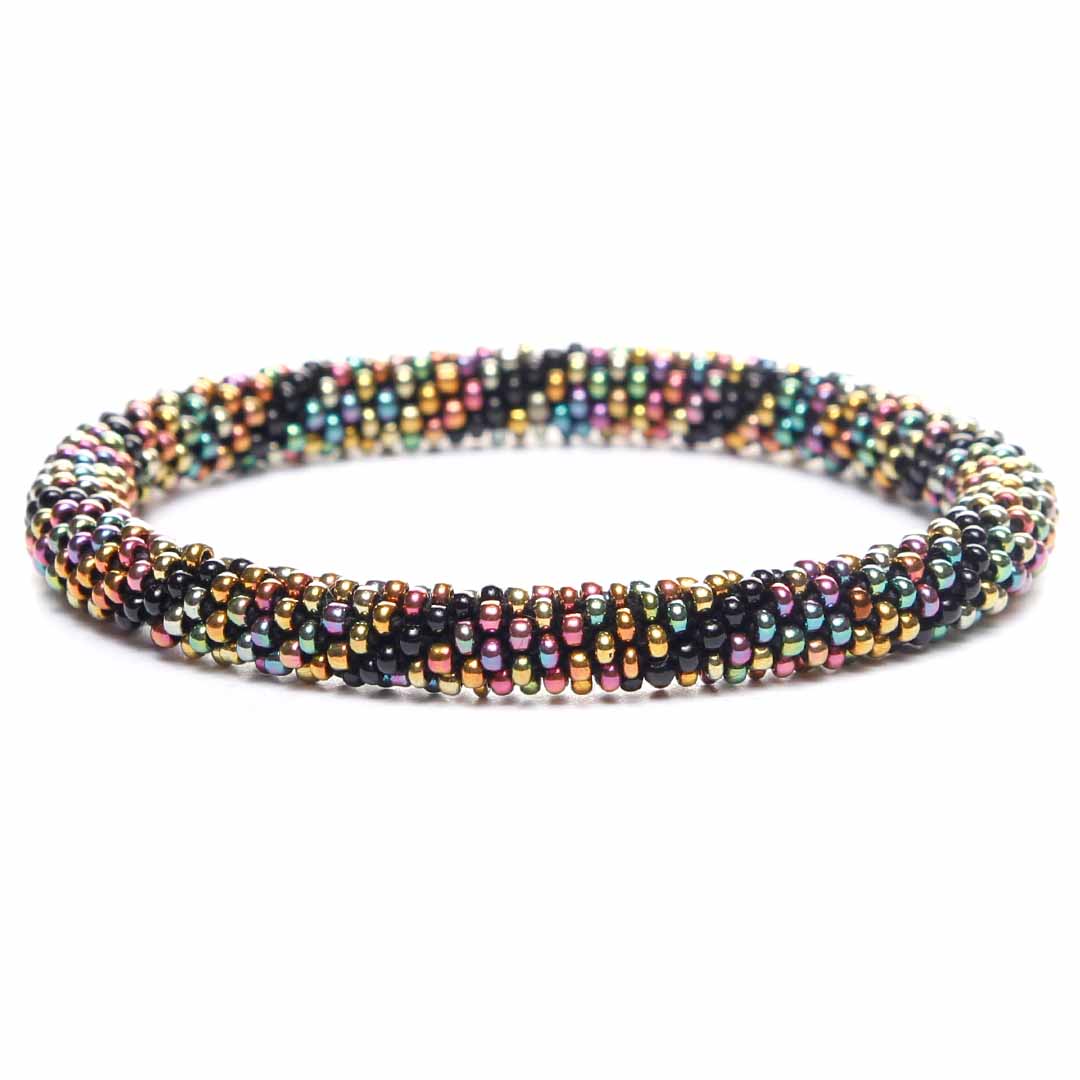 Noir Rainbow Twist Bracelet - Handmade Seed Bead Jewelry-Front