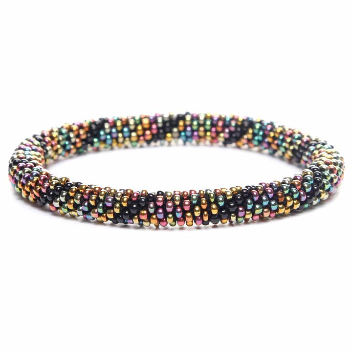Noir Rainbow Twist Bracelet - Handmade Seed Bead Jewelry-Front