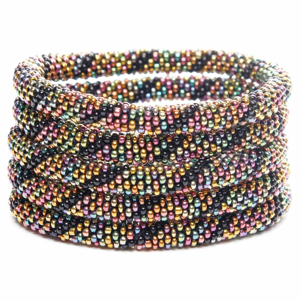 Noir Rainbow Twist Bracelet - Handmade Seed Bead Jewelry-Stack