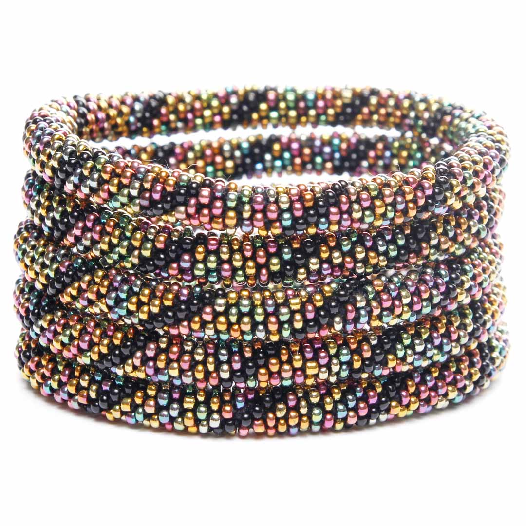 Noir Rainbow Twist Bracelet - Handmade Seed Bead Jewelry-Stack