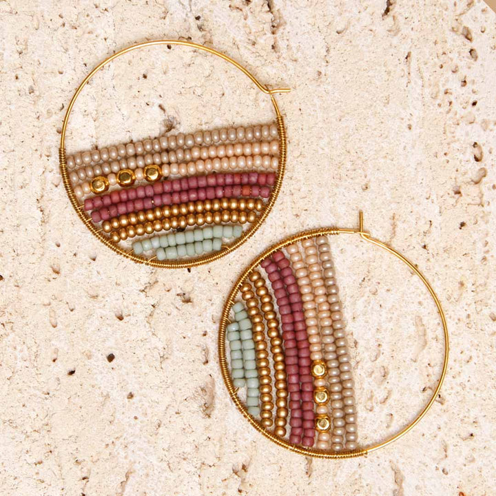 Ombre Dawn Beaded Hoop Earrings - Handmade Artisan Jewelry-Close Up