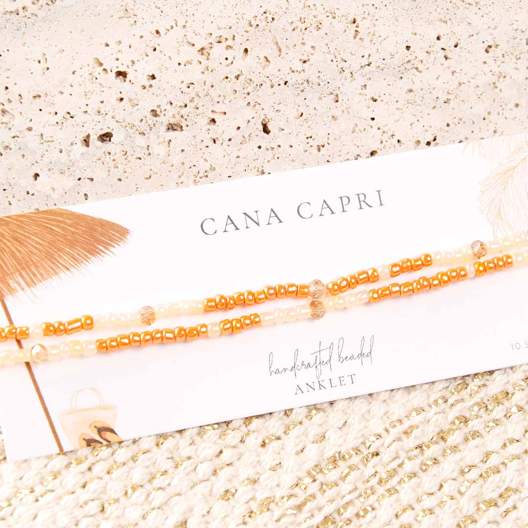 Papaya Daiquiri Beaded Ankle Bracelet - Handmade Artisan Jewelry - Packaging - Cana Capri