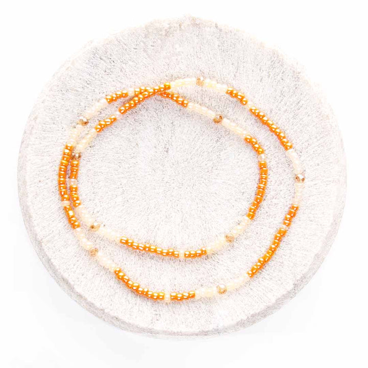 Papaya Daiquiri Beaded Ankle Bracelet - Handmade Artisan Jewelry - Top View - Cana Capri