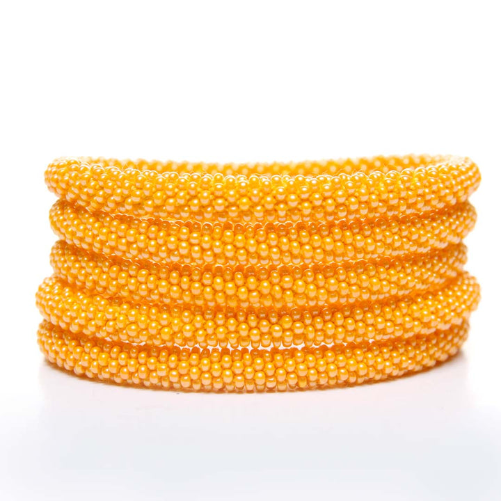 Papaya Gloss Beaded Bracelet Stack