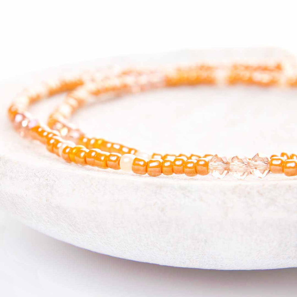 Papaya Spritzer Beaded Ankle Bracelet - Handmade Artisan Jewelry - Close Up - Cana Capri
