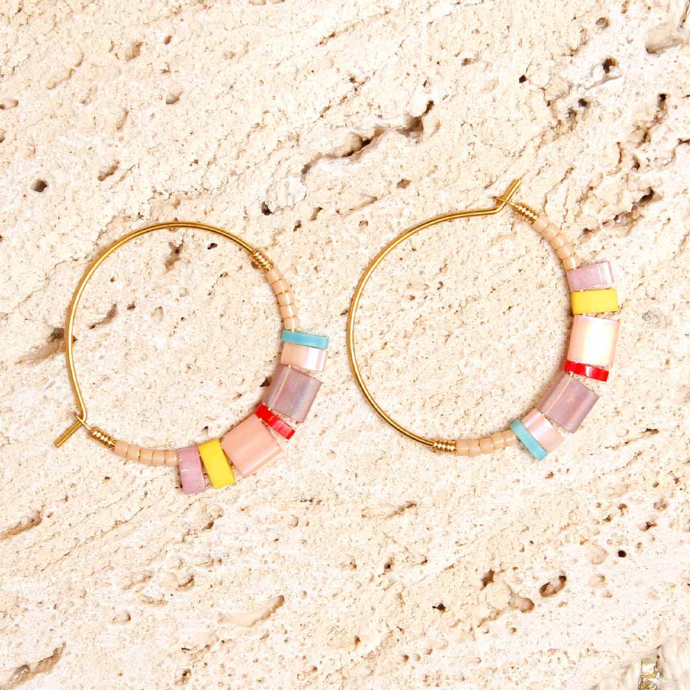 Pastel Petal Dainty Beaded Hoop Earrings - Handmade Artisan Jewelry