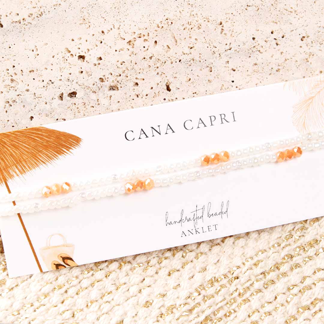 Peach Colada Beaded Ankle Bracelet - Handmade Artisan Jewelry - Packaging- Cana Capri