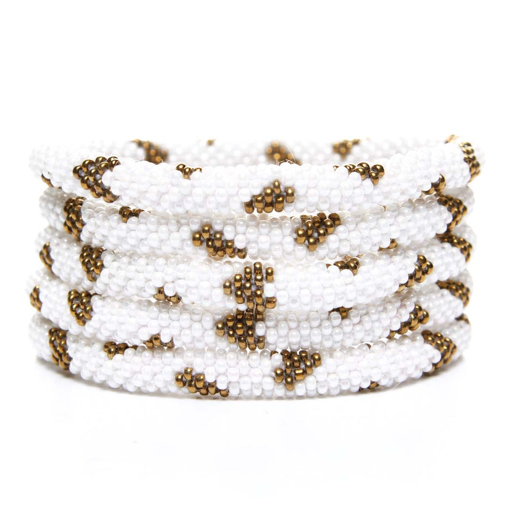 Pearl and Brass Hearts Beaded Bracelet-stack