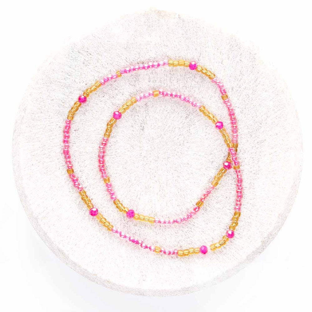 Pink Cosmopolitan Beaded Ankle Bracelet - Handmade Artisan Jewelry - Top View - Cana Capri