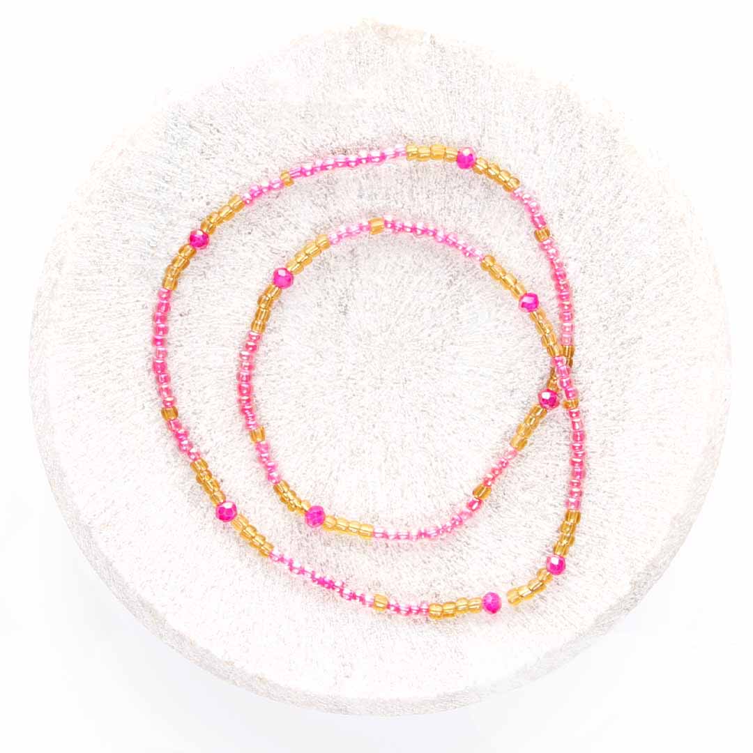 Pink Cosmopolitan Beaded Ankle Bracelet - Handmade Artisan Jewelry - Top View - Cana Capri