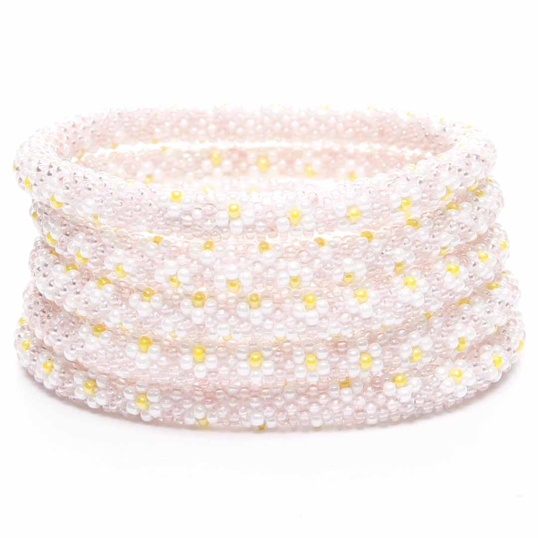 Pink Lemonade Daisies Beaded Bracelet Stack