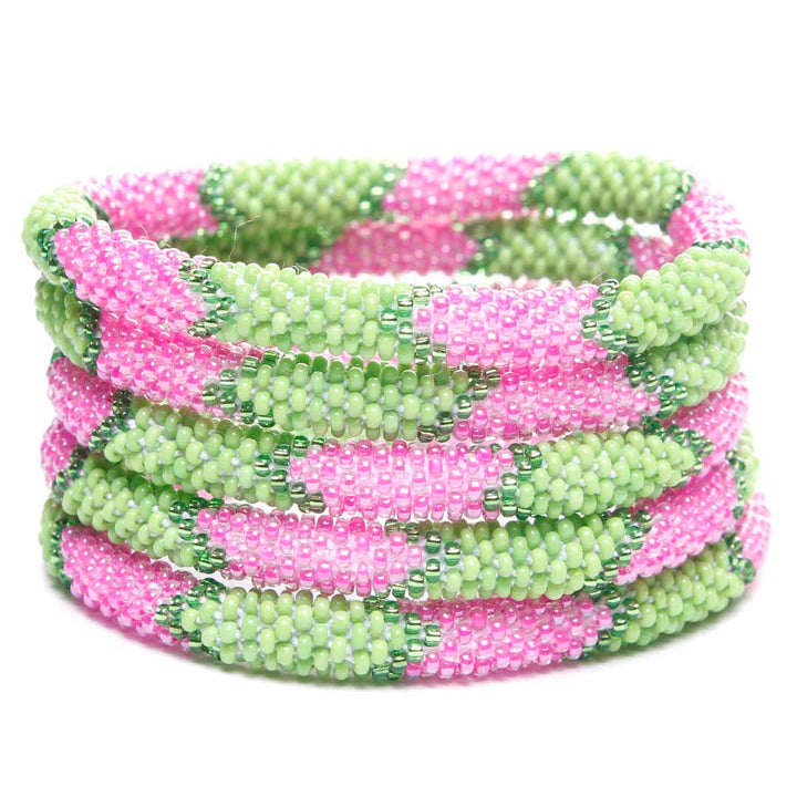 Pink Lemonade & Lime Bracelet - Seed Bead Jewelry -Stack - Cana Capri