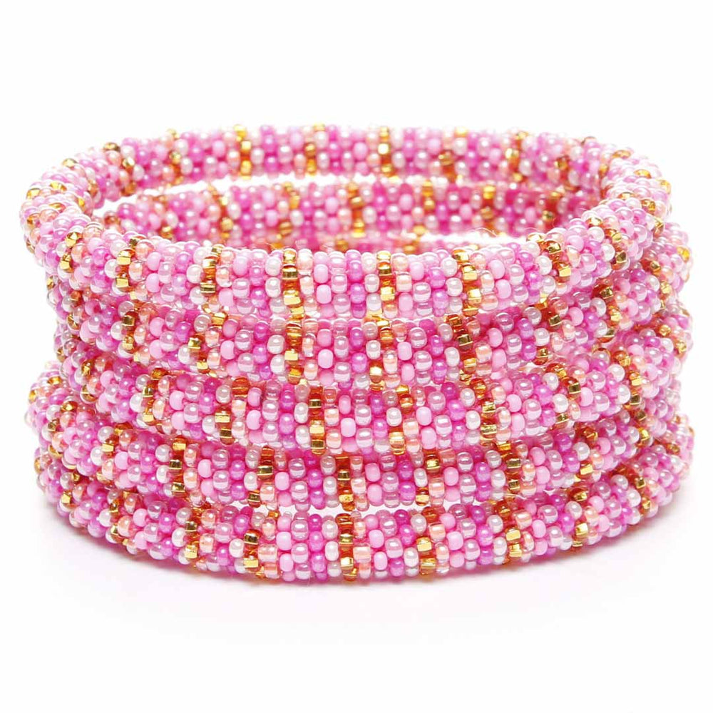 Pink Parfait Stripe Beaded Bracelet Stack