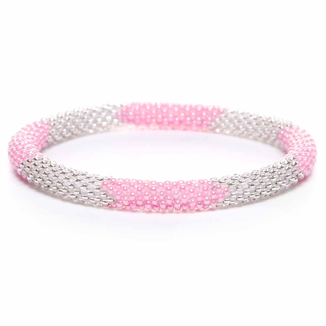 Pink Peony Sparkles Bracelet - Seed Bead Jewelry -Close Up - Cana Capri