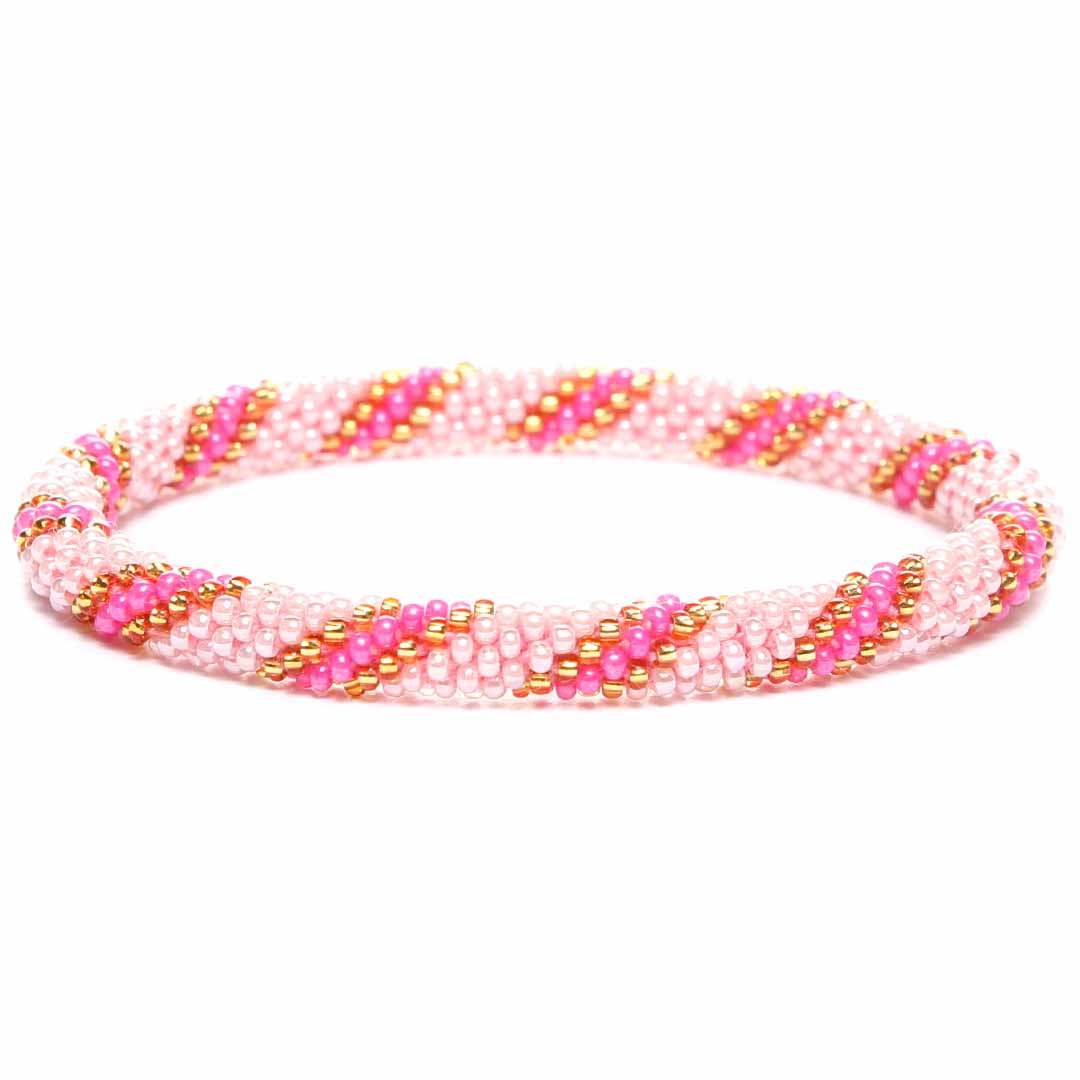 Pink Ribbon Twist Bracelet - Seed Bead Jewelry -Close Up - Cana Capri