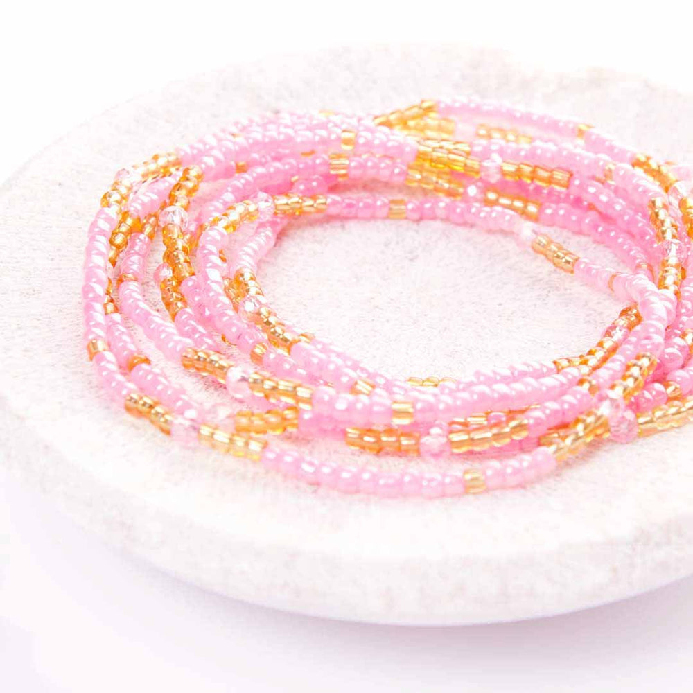 Pink Sunshine Beaded Ankle Bracelet - Handmade Artisan Jewelry - Stack - Cana Capri