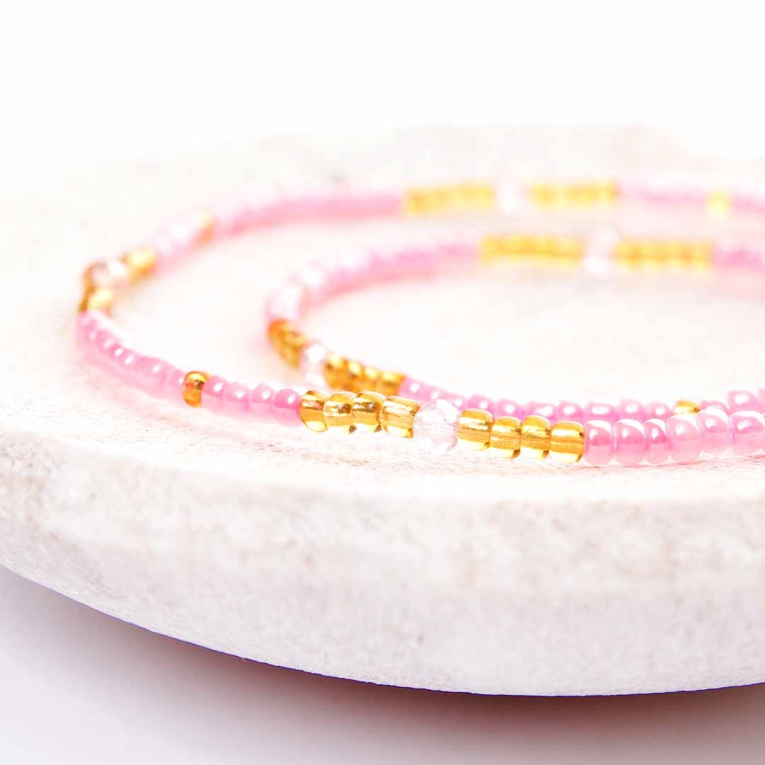 Pink Sunshine Beaded Anklet-2